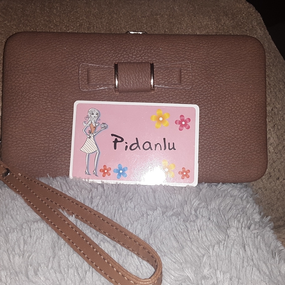 Brown faux leather wallet/phone case wristlett